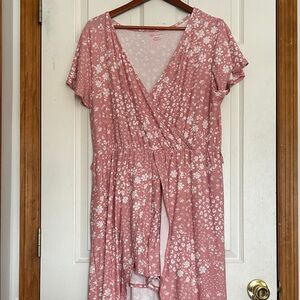 Pink Floral Wrap Romper Dress with shorts under